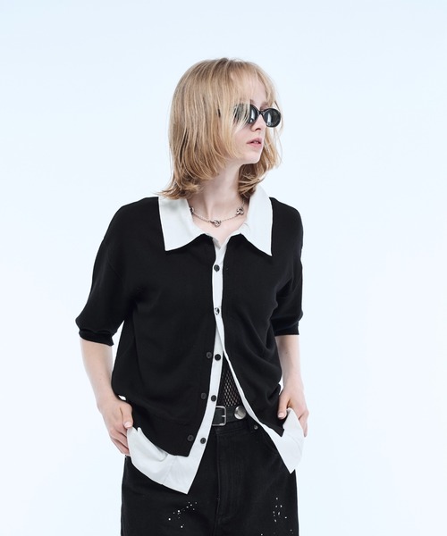 ポロシャツ Shirt layered half sleeve knit polo shirt / シャツ