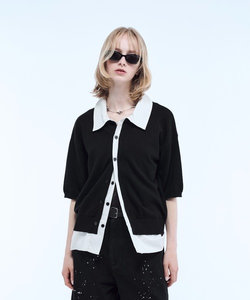 ポロシャツ Shirt layered half sleeve knit polo shirt / シャツ