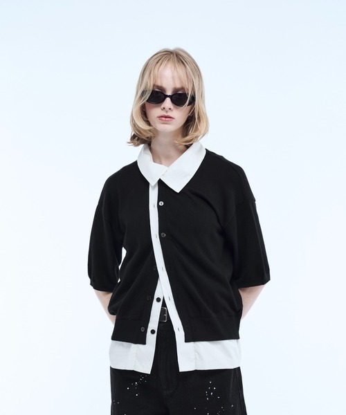 seyto サイズ2 / シャツレイヤードハーフスリーブニットポロシャツ ポロシャツ Shirt layered half sleeve knit polo shirt / シャツ