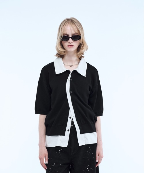 ポロシャツ Shirt layered half sleeve knit polo shirt / シャツ