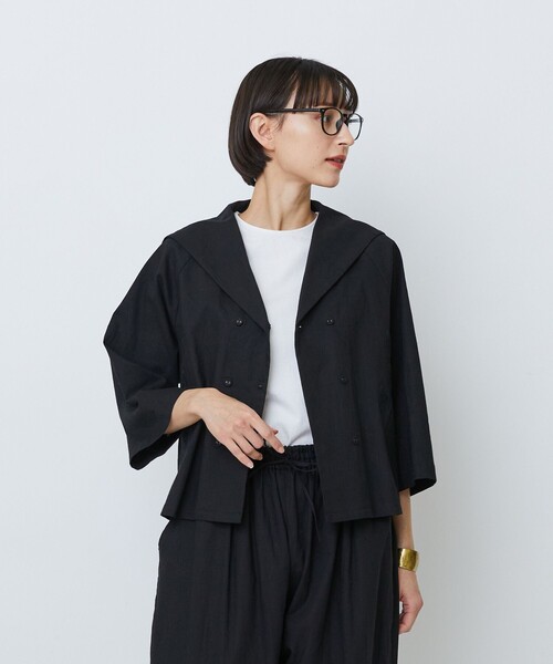 LOISIR リネンシャツ ブラウス シャツ コットンリネンクロス刺繍入り