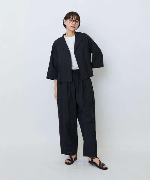 LOISIR リネンシャツ ブラウス シャツ コットンリネンクロス刺繍入り 
