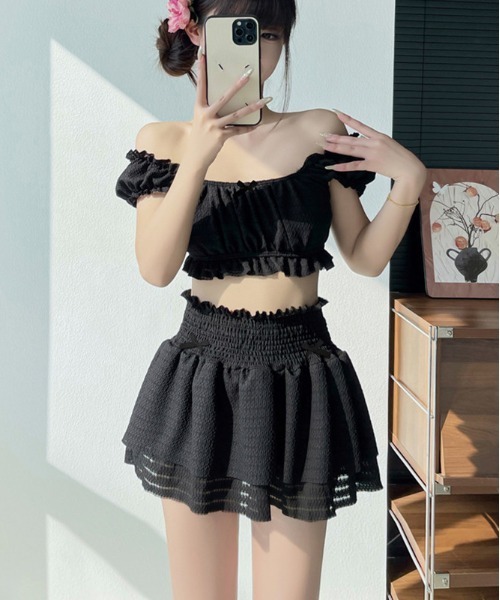 FREE STYLISTS 水着 Y2K カットアウト フリルセパレート水着 3点セット