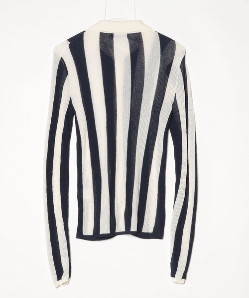 「NKNIT」 ストライプ柄ニットカーディガン - ネイビー メンズ_画像2
