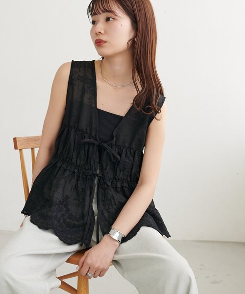 ベスト ジレ 花柄シアーベスト レディース