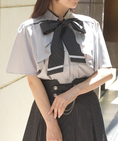 axes femme（アクシーズ ファム） ブラウス シャツ 半袖 リボン×フラシ