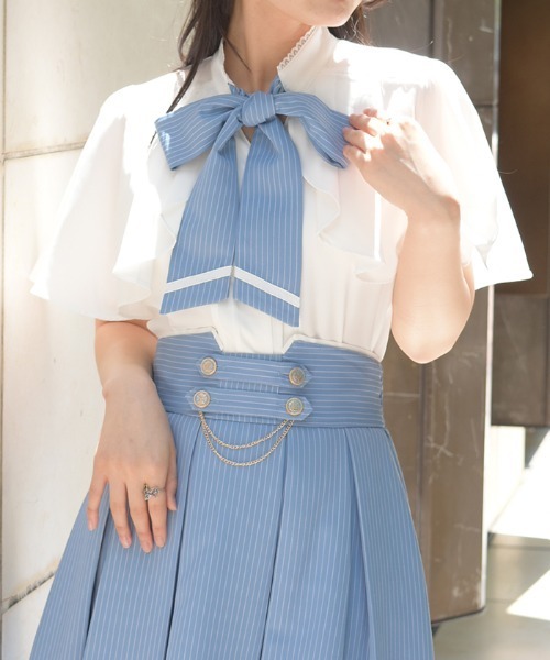 axes femme（アクシーズ ファム） ブラウス シャツ 半袖 リボン×フラシ