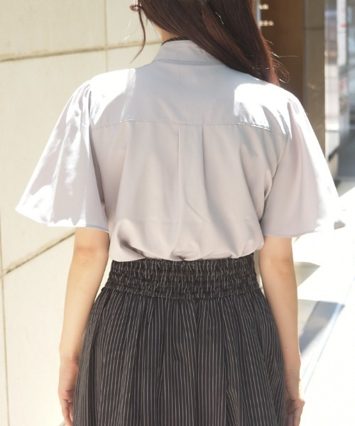 axes femme（アクシーズ ファム） ブラウス シャツ 半袖 リボン×フラシ