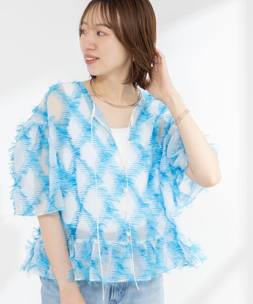 フリンジラメジャガード2wayオフショルブラウス NOLLEY'S（ノーリーズ） ブラウス シャツ ウォッシャブルバイアス