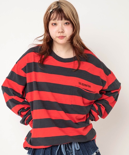 新品 タグ付き RNA ワントーンスタジャン J1962レッド アールエヌエー RNA（アールエヌエー） tシャツ M2738 ボーダールーズロンT レディース