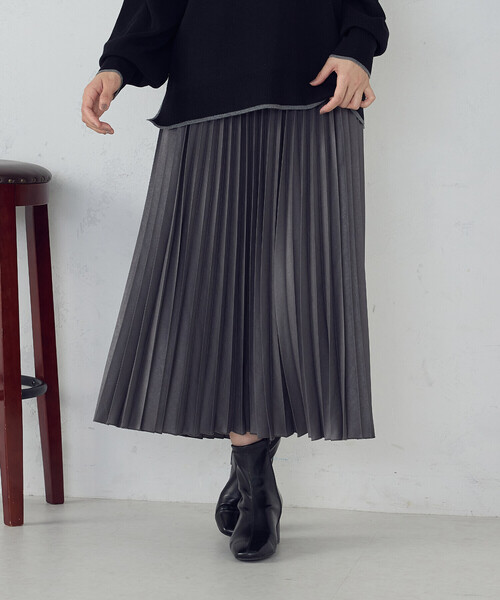 「COMME CA ISM」 プリーツスカート MEDIUM グレイッシュベージュ レディース_画像5