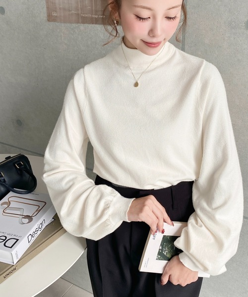 eimyistoireスリーブギャザーボトルネックニットプルオーバー eimy istoire - ♡エイミーイストワール スリーブギャザーボトルネック