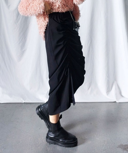 リボン付き黒ギャザースカート巻きスカート me+em select スカート 「 7color 」シャーリングリボン