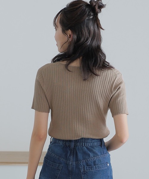 ElegChic ニット セーター Vネックハーフスリーブサマーニット