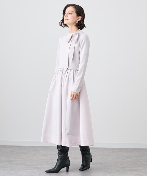 ANAYI ワンピース リボン付タフタドッキングワンピース