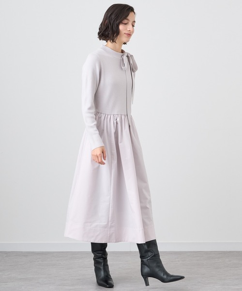 ANAYI ワンピース リボン付タフタドッキングワンピース ANAYI ワンピース リボン付タフタドッキングワンピース