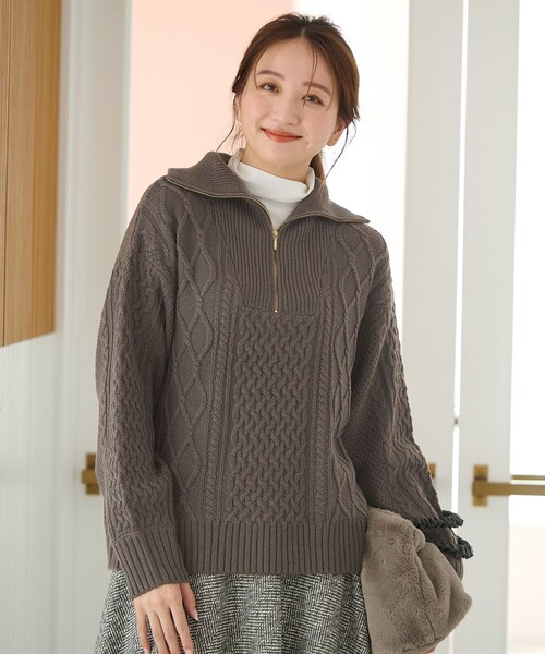 ANY（エニィ） ニット セーター ソフトアクリルハーフジップケーブル