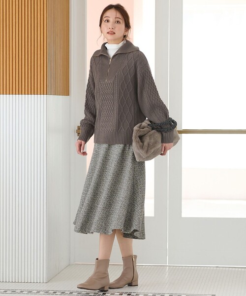 ANY（エニィ） ニット セーター ソフトアクリルハーフジップケーブル