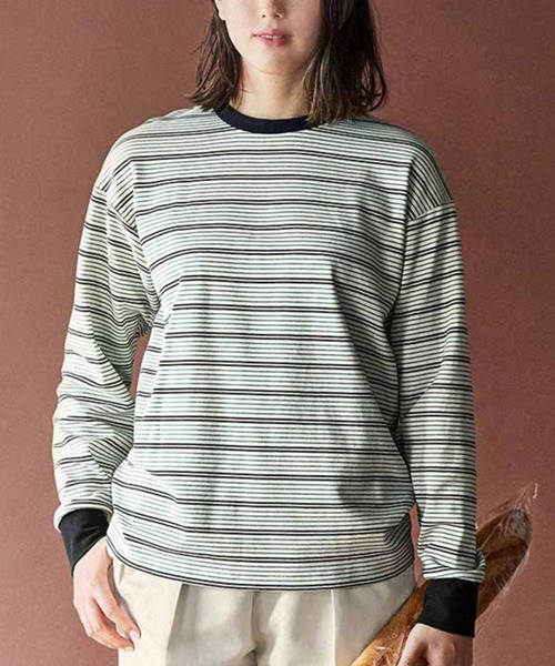 tシャツ ＴＨＲＥＥ　ＦＩＦＴＹ　ＳＴＡＮＤＡＲＤ　クルーネックのパネルボーダーＴシャツ レディース THREE FIFTY STANDARD クルーネックのパネルボーダーTシャツの会