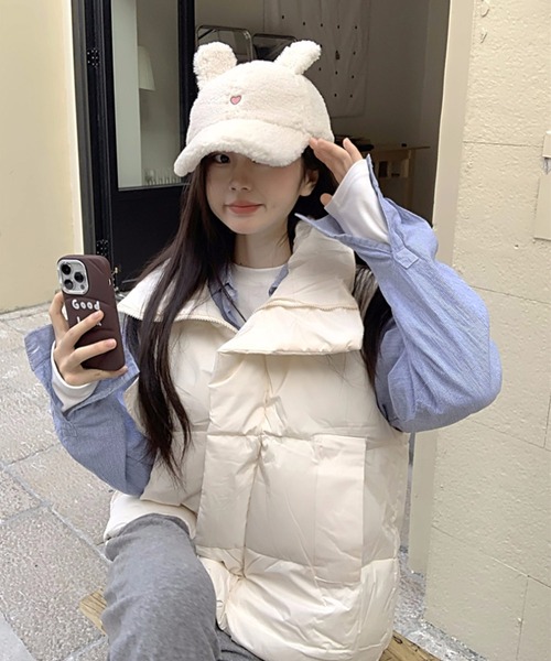 韓国 ハイネック ボリューム 中綿 ベスト かわいい おしゃれ shopnikoniko ダウンベスト ベスト ハイネック ボリューム 中綿