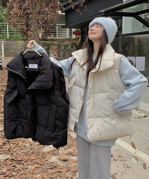 韓国 ハイネック ボリューム 中綿 ベスト かわいい おしゃれ shopnikoniko ダウンベスト ベスト ハイネック ボリューム 中綿