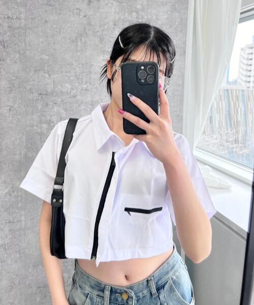 ブラウス シャツ クロップドZIPデザインシャツ レディース : ZOZOTOWN