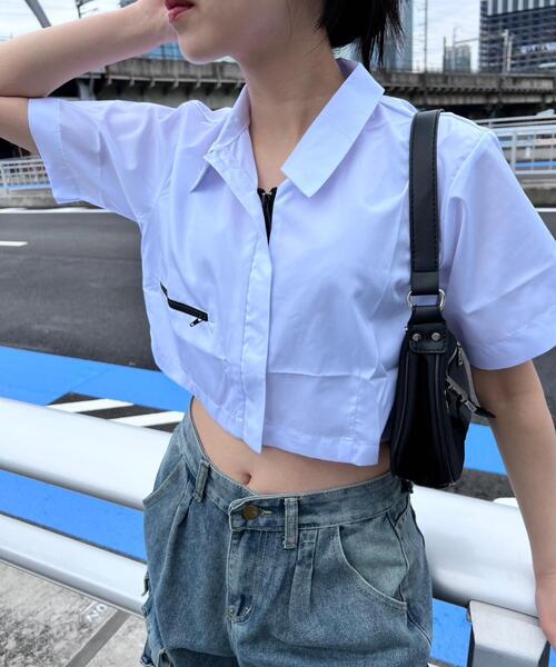 ブラウス シャツ クロップドZIPデザインシャツ レディース