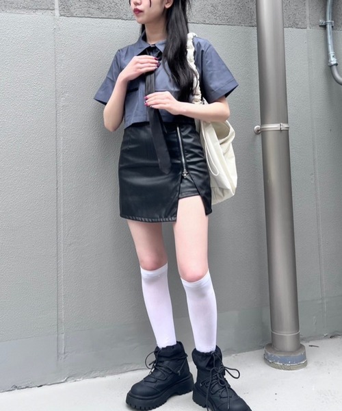 ブラウス シャツ クロップドZIPデザインシャツ レディース : ZOZOTOWN