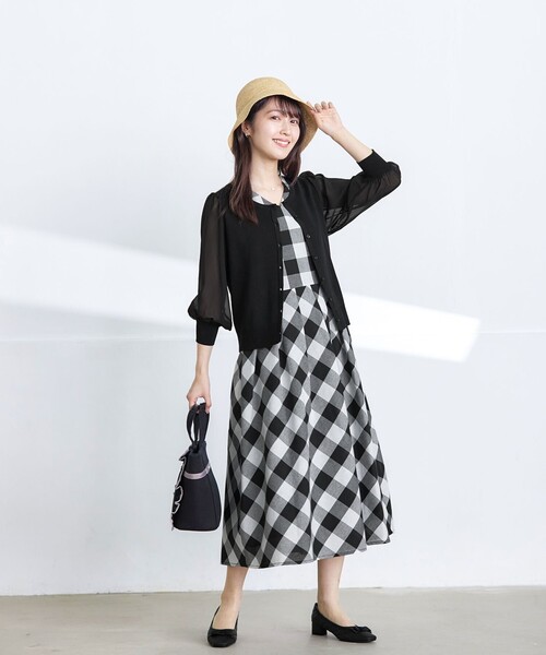 M's gracy♡黒白ギンガム♡ティアードワンピース Tiaclasse ワンピース 大柄ギンガムチェックワンピース