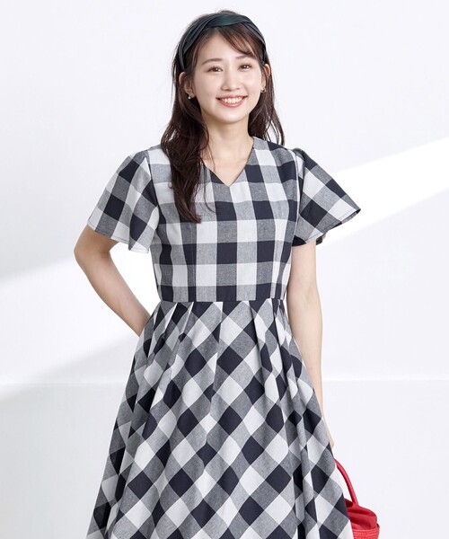 M's gracy♡黒白ギンガム♡ティアードワンピース Tiaclasse ワンピース 大柄ギンガムチェックワンピース