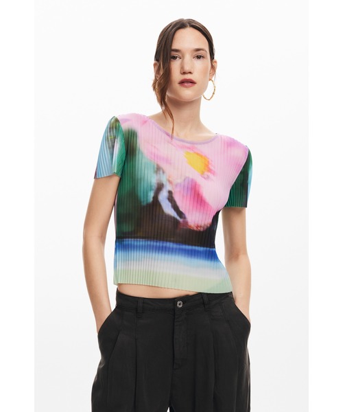 ブラウス シャツ リブ付きナイトスケープTシャツ レディース