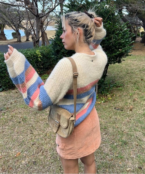 カーディガン MARBLE TILES STRIPE/ロキシーランダムボーダーカーディガン レディース