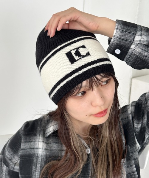 CLEA ニット帽 ニットキャップ モノトーンロゴビーニー レディース