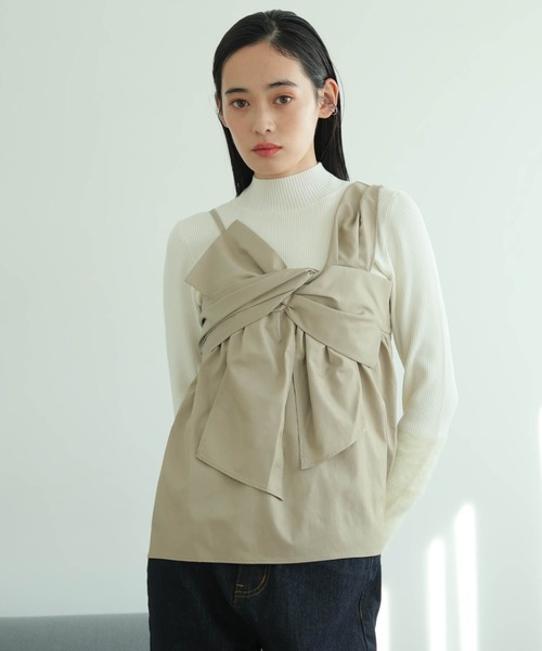 アンサンブル フェザースリーブニット×リボンキャミSET