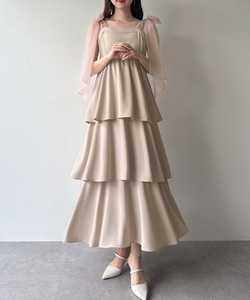 mipiarl ワンピース チュールリボンティアードキャミワンピース