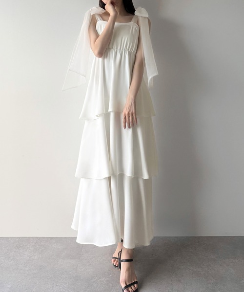 mipiarl ワンピース チュールリボンティアードキャミワンピース