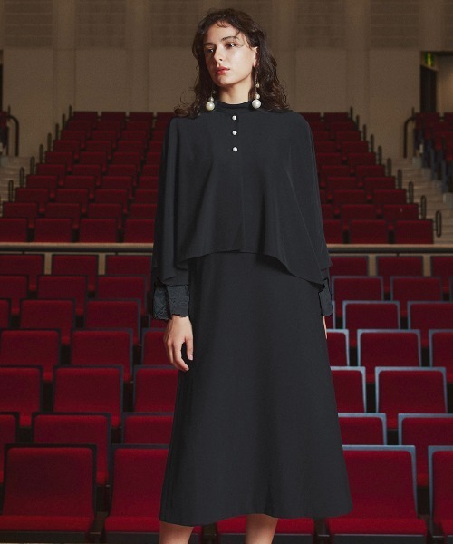 アンサンブル フォーマル ワンピース レディース 入学式 卒業式 洗える防しわケープ ジャケット プリーツ デザイン ケープ＋ バック 有 〔Callarus〕 ニッセン Callarus セットアップ 「入学式・卒業式・フォーマル」洗える防しわ