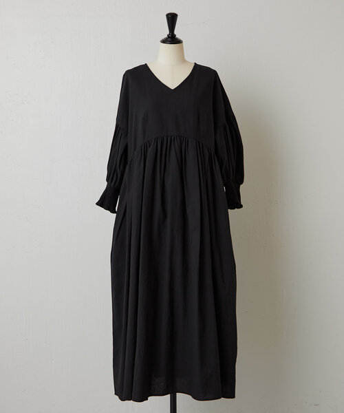 極美品 ビアズリー スタンドカラー ワンピース リネン混 麻 ネイビー F スタンドカラーワンピース （ミニ丈・ひざ丈ワンピース