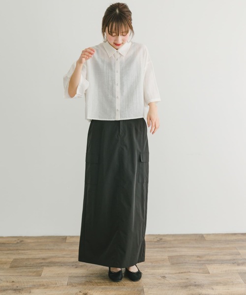 ブラウス シャツ プリントパッチ付き後ろボタンコーデュロイオーバーサイズシャツ レディース セール】Bib front button shirt / ビブフロントボタンシャツ