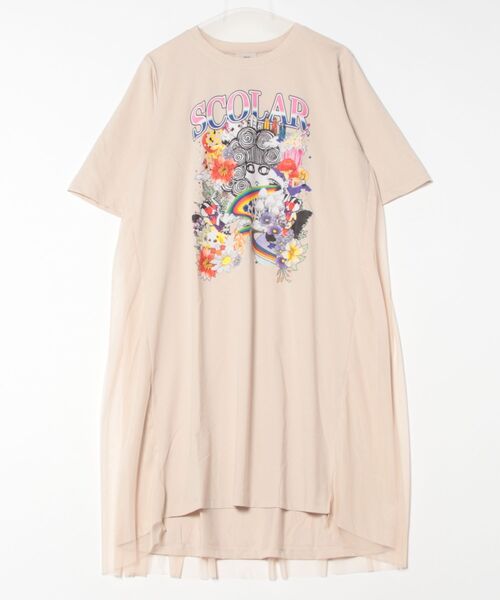 ScoLar ワンピース 151652：スカラー×コラージュ柄 チュール重ね  