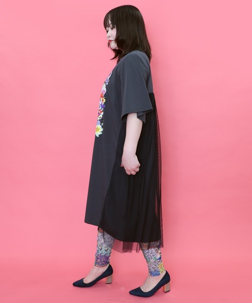 ScoLar ワンピース 151652：スカラー×コラージュ柄 チュール重ね  