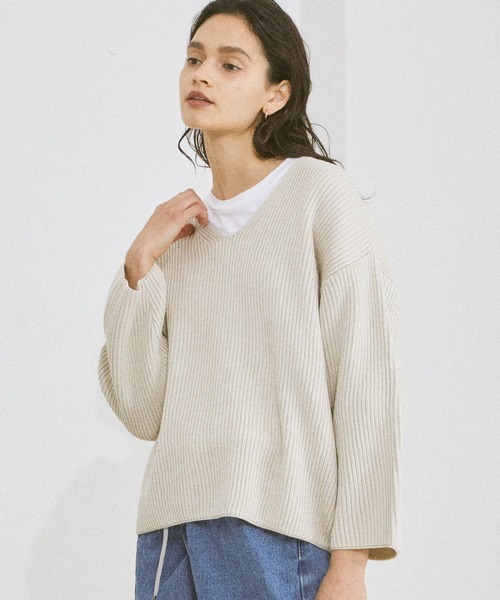 BATONER（バトナー） Vネックニット 1 ホワイト レディース : ZOZOTOWN