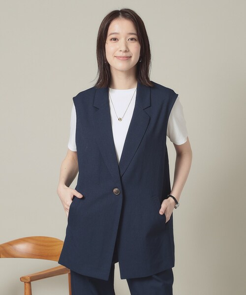 ITS'DEMO ベスト ジレ 「手洗い可」麻調メッシュジレ レディース