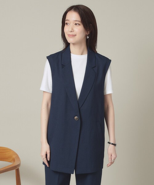 ITS'DEMO ベスト ジレ 「手洗い可」麻調メッシュジレ レディース