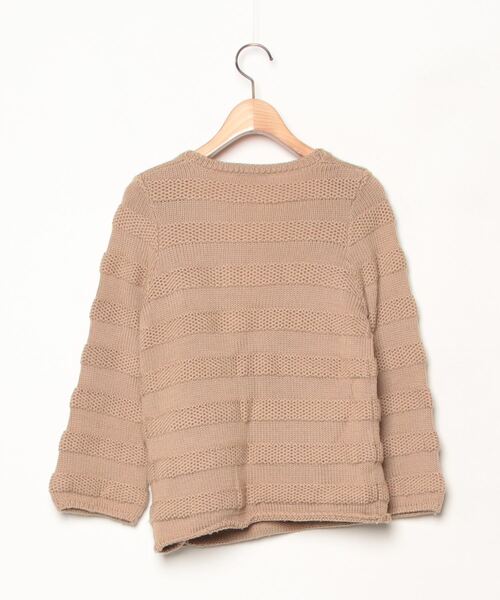 「Les Prairies de Paris」 ボーダー柄7分袖ニットカーディガン S ベージュ レディース_画像2