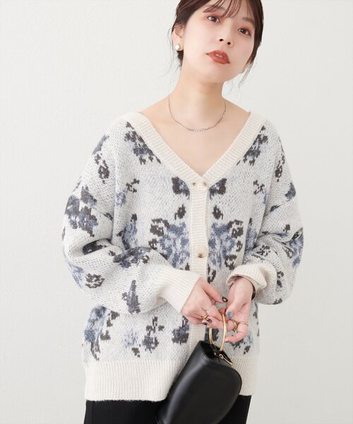 「natural couture」 ニットカーディガン FREE チャコールグレー レディース_画像2