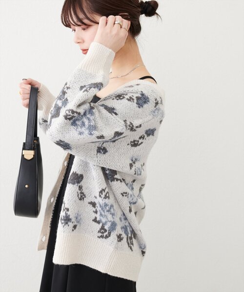 「natural couture」 ニットカーディガン FREE チャコールグレー レディース_画像4