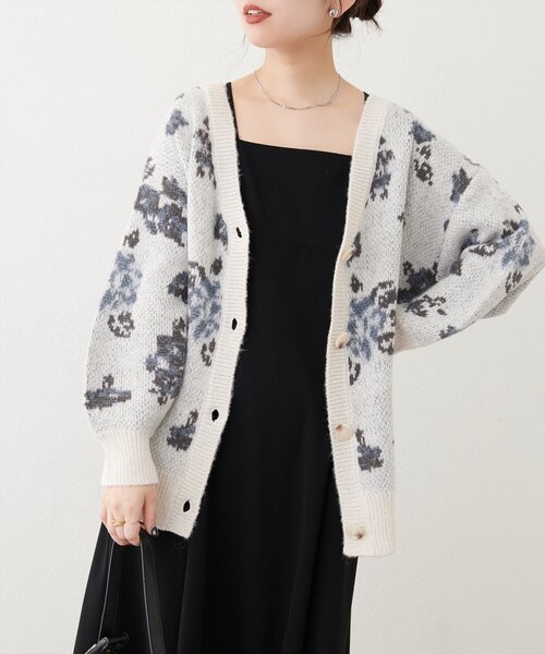 「natural couture」 ニットカーディガン FREE チャコールグレー レディース_画像5