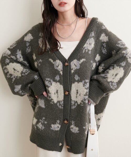 「natural couture」 ニットカーディガン FREE チャコールグレー レディース_画像8