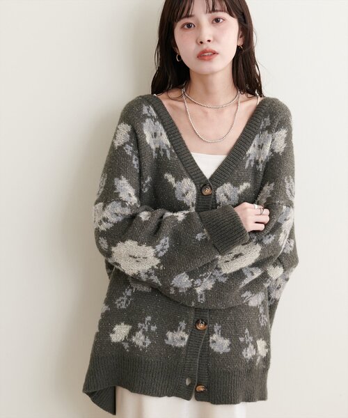 「natural couture」 ニットカーディガン FREE チャコールグレー レディース_画像9